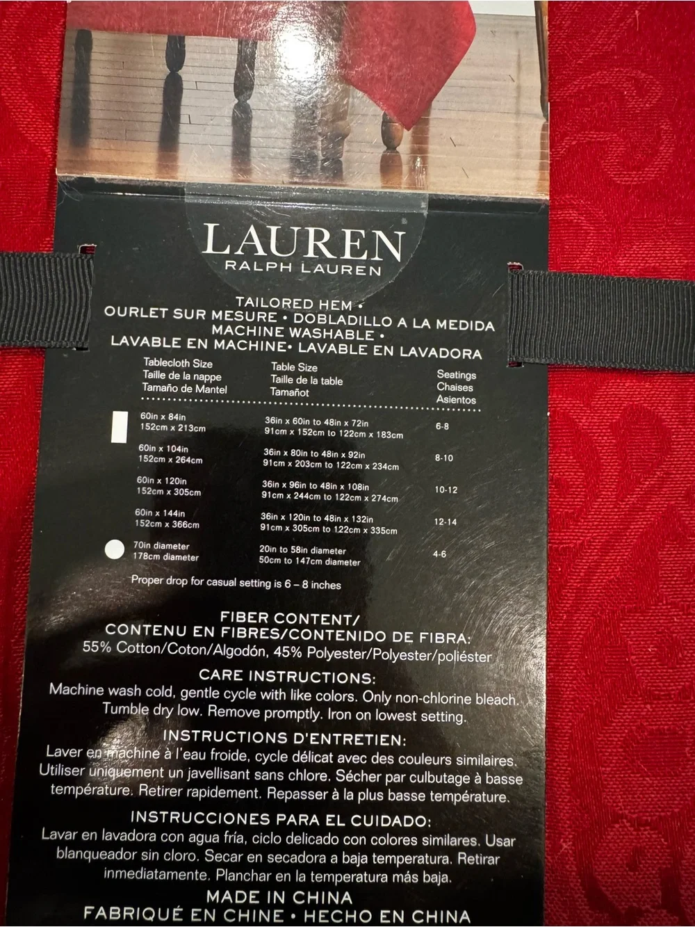 Lauren Ralph Lauren Red Damask Oblong Rectangular Tablecloth 60 in X 120 in NEW